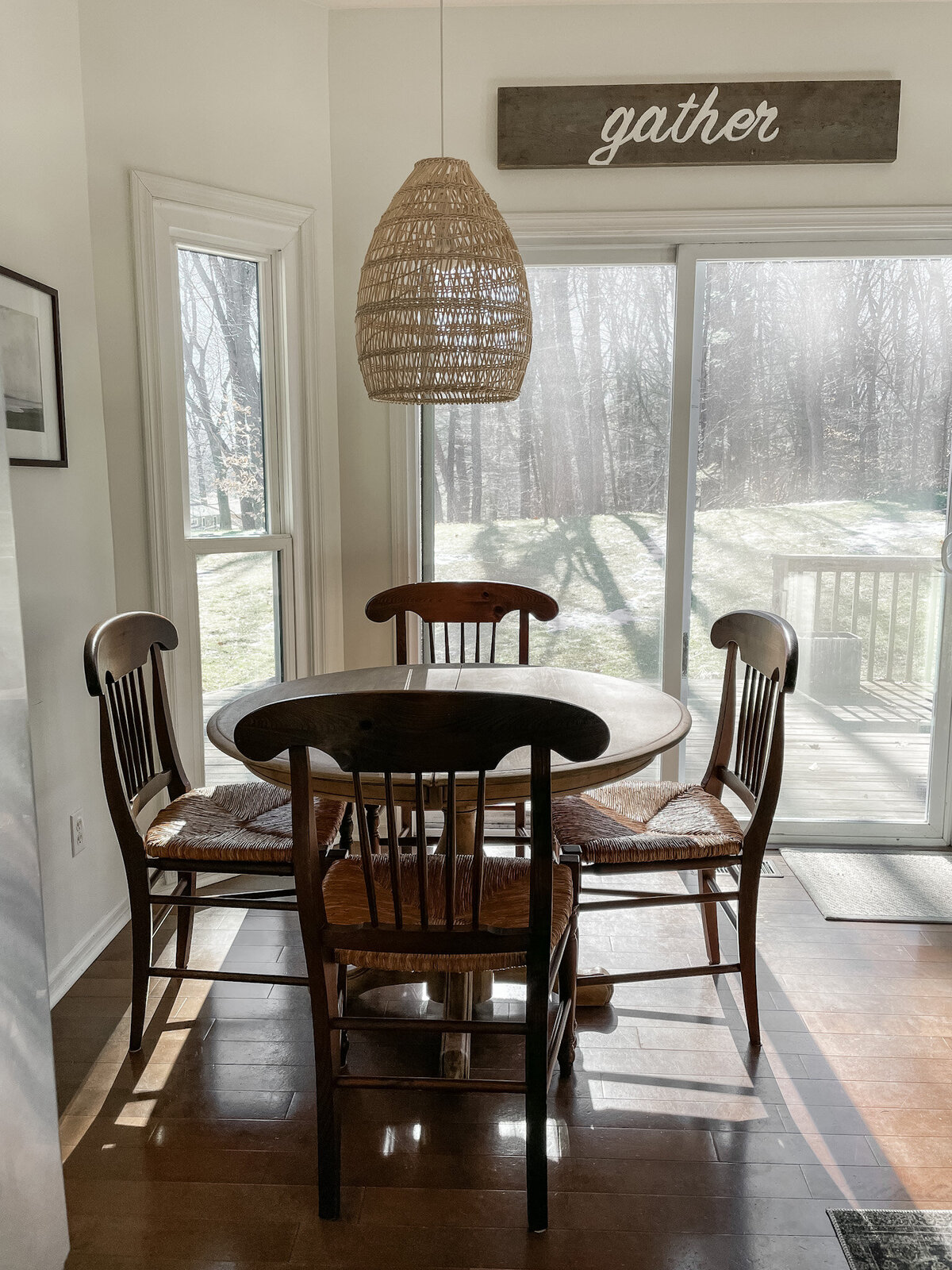 Vintage DIY table with vintage rushed seat chairs