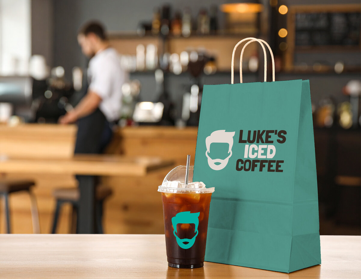 Luke's Iced Coffee inside store coffee & bag Mockup