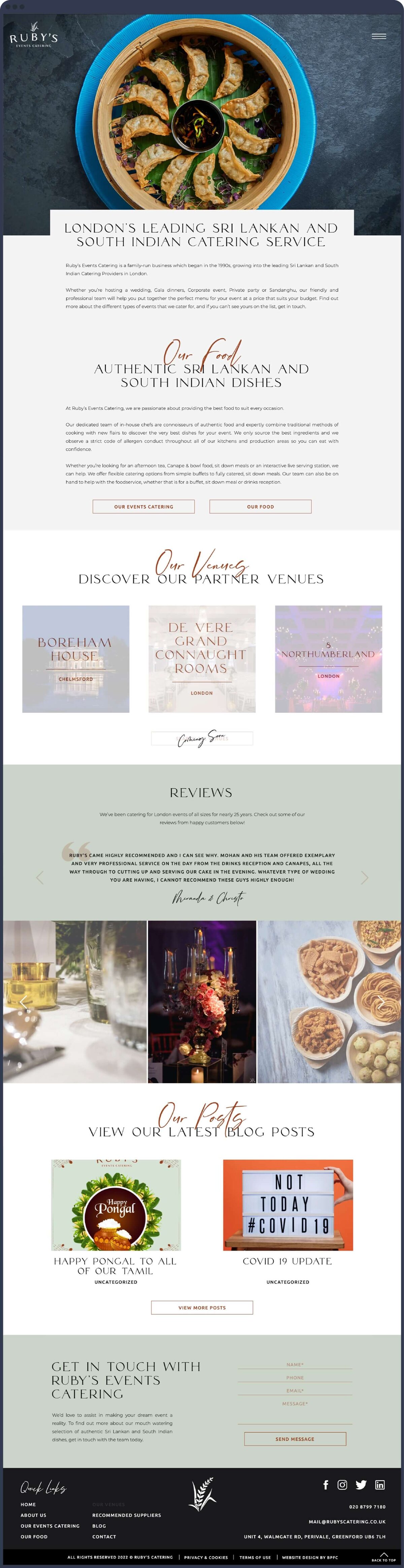 The Ruby's Catering desktop website
