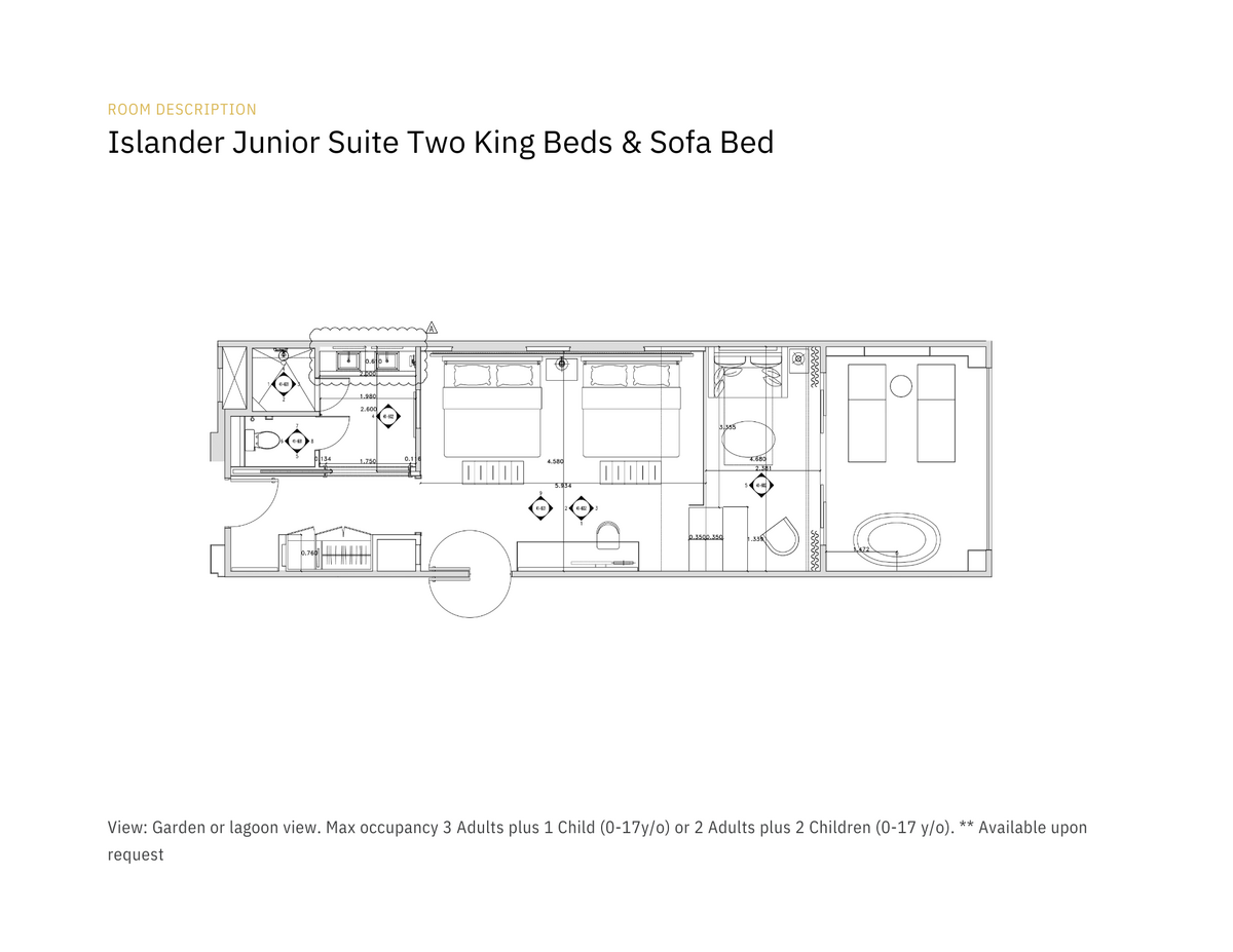 Islander Junior Suite Two King Beds & Sofa Bed Layout