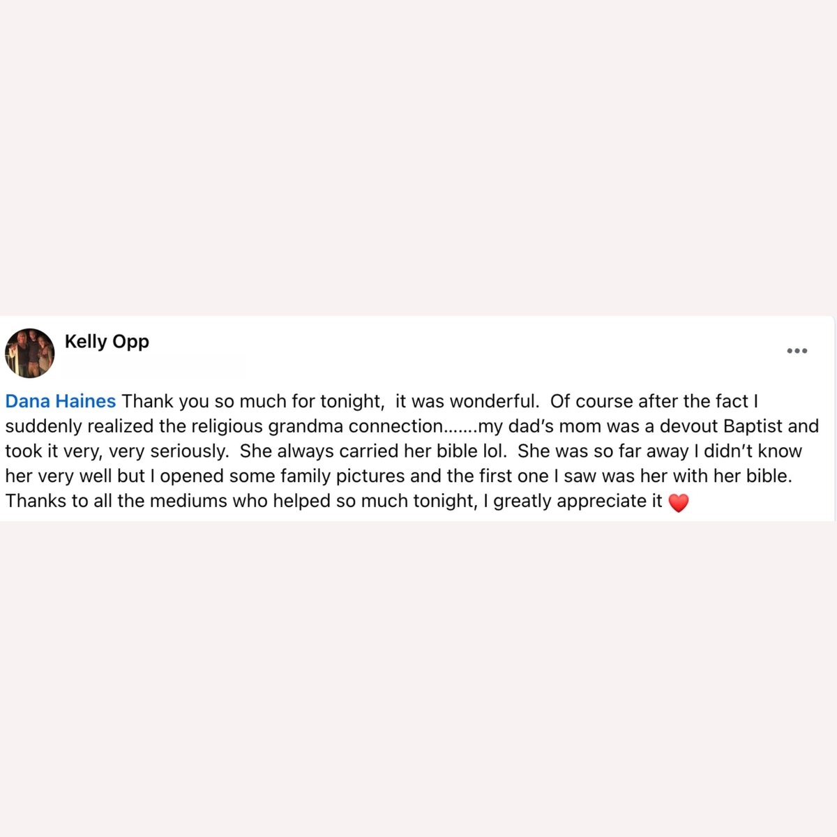 medium  testimonials with medium dana haines for psychic reading mediumship reading