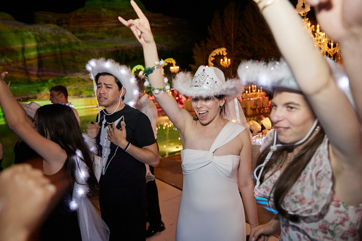 People partying at a wedding at Amangiri Utah