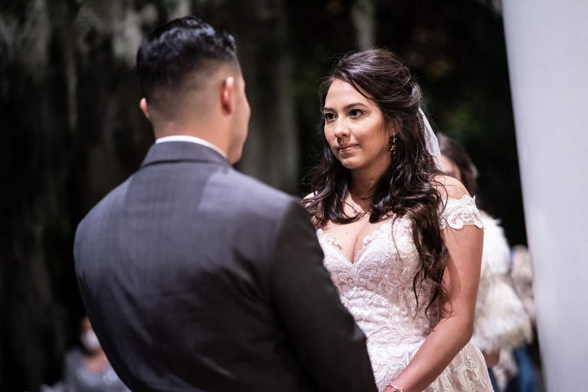 Close-up of bride during wedding ceremony