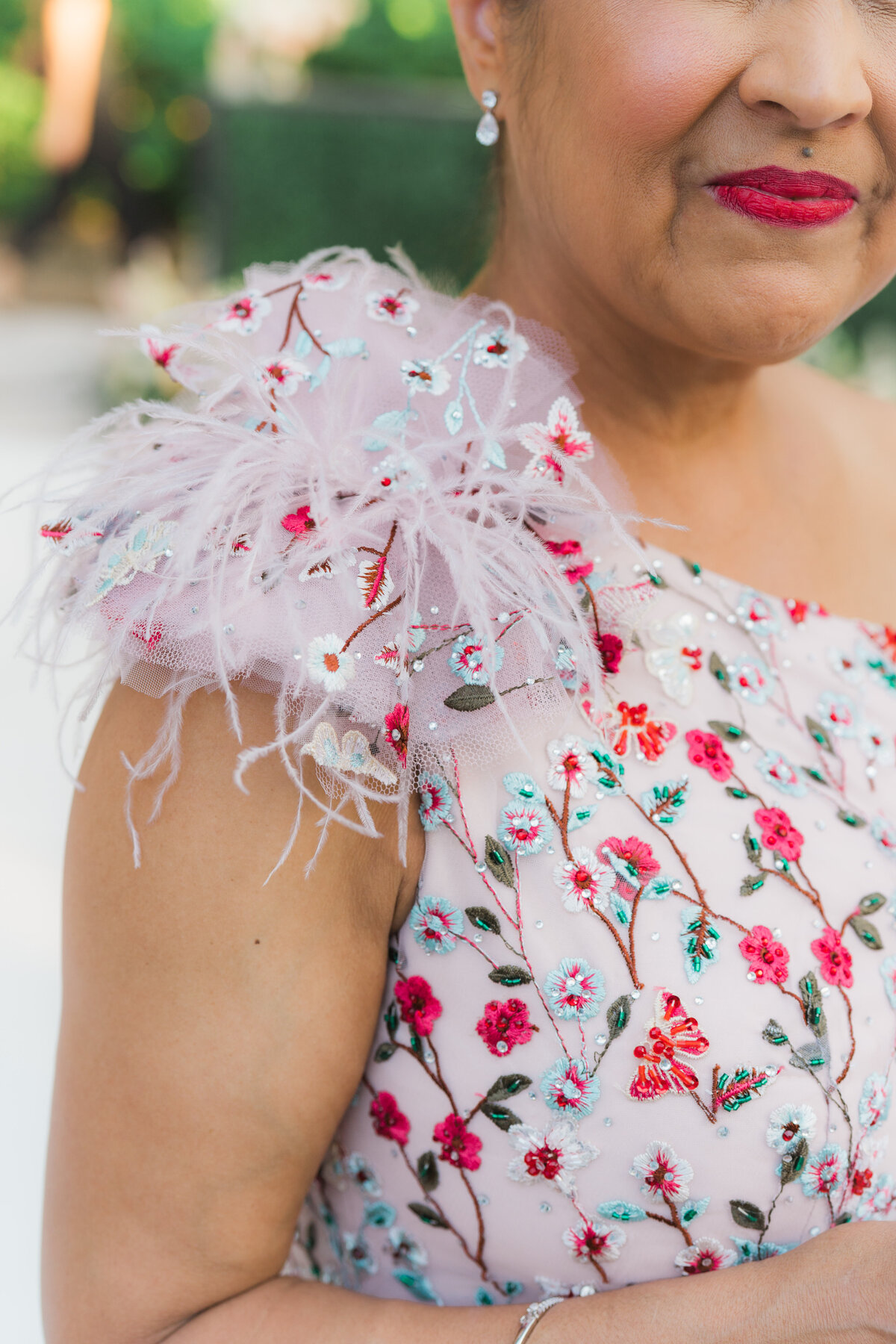 Charleston spring wedding mother of the bride dress with statement shoulder puff.