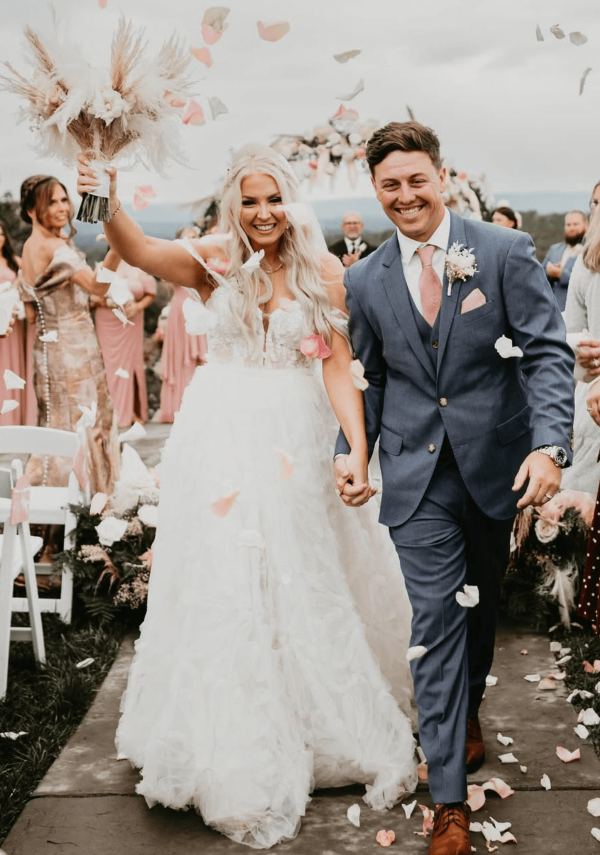 bride-and-groom-recessional-pampas-boho-pink