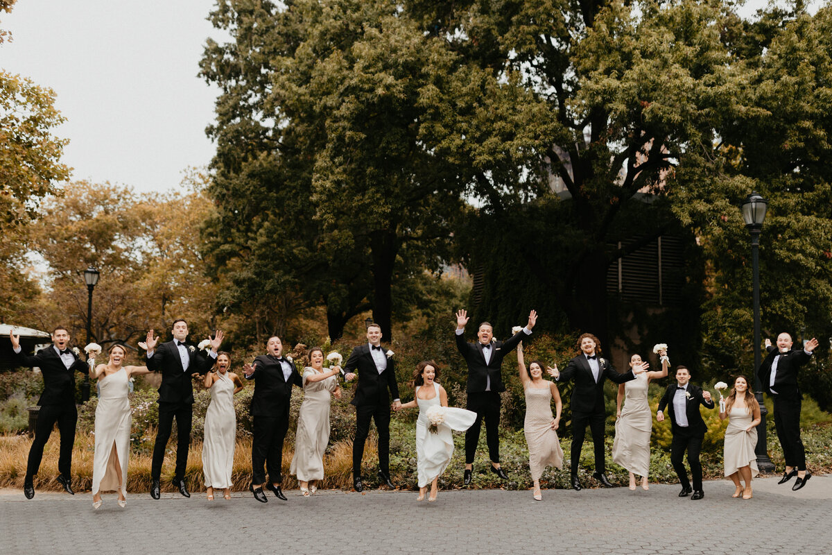 Bridal Party Jumping in New York City