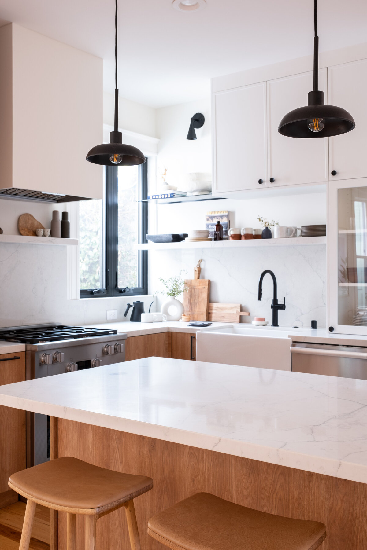 Remodel and Furnish_Kitchen_Wood Cabinets_Bar Stools
