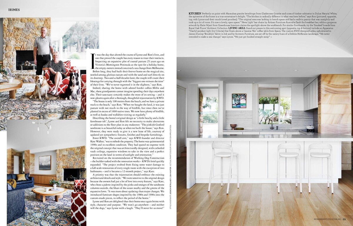 Magazine spread for Lisa Hunter Interiors featuring white kitchen