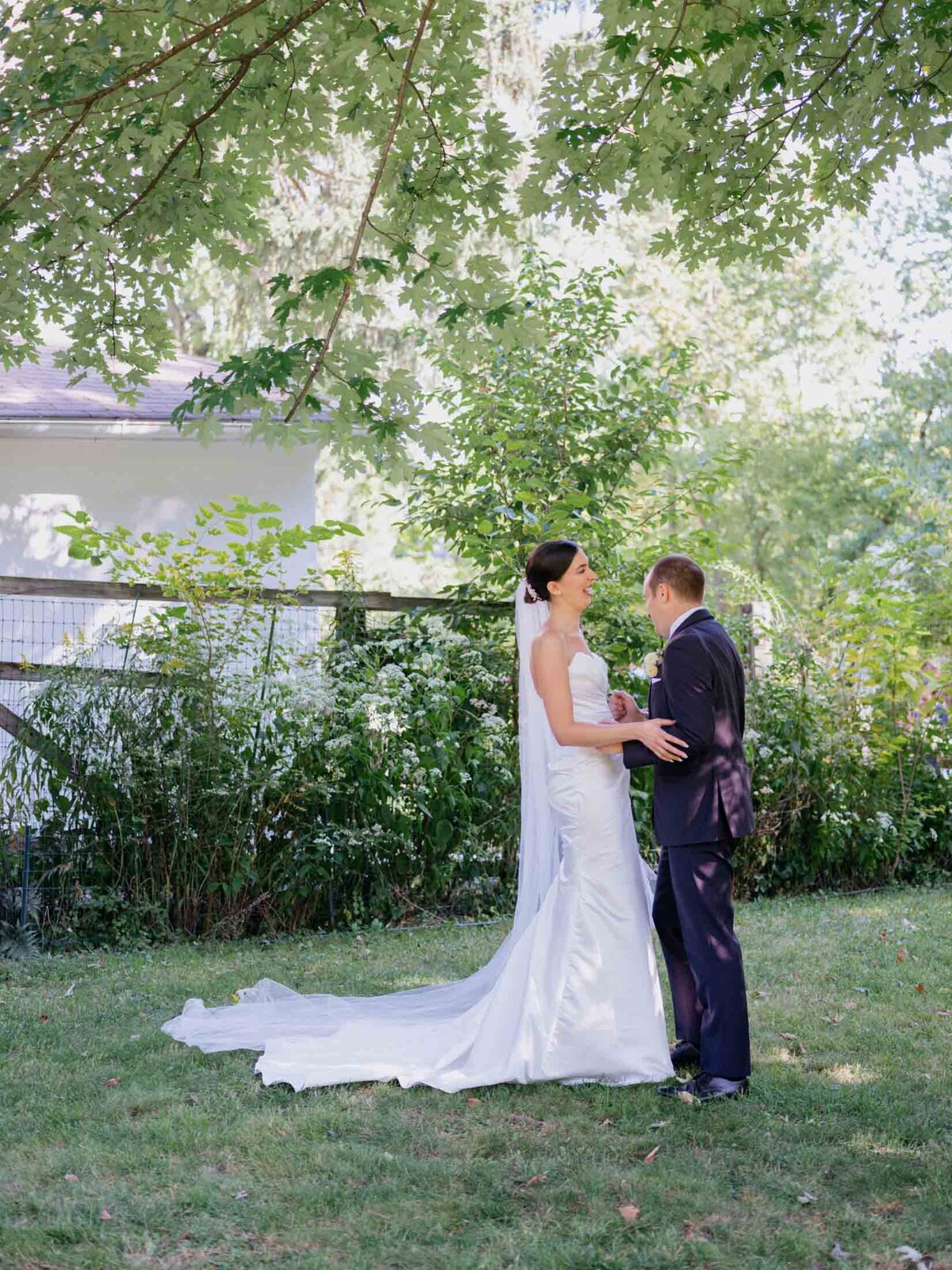 Bride and groom's emotional first look moment.
