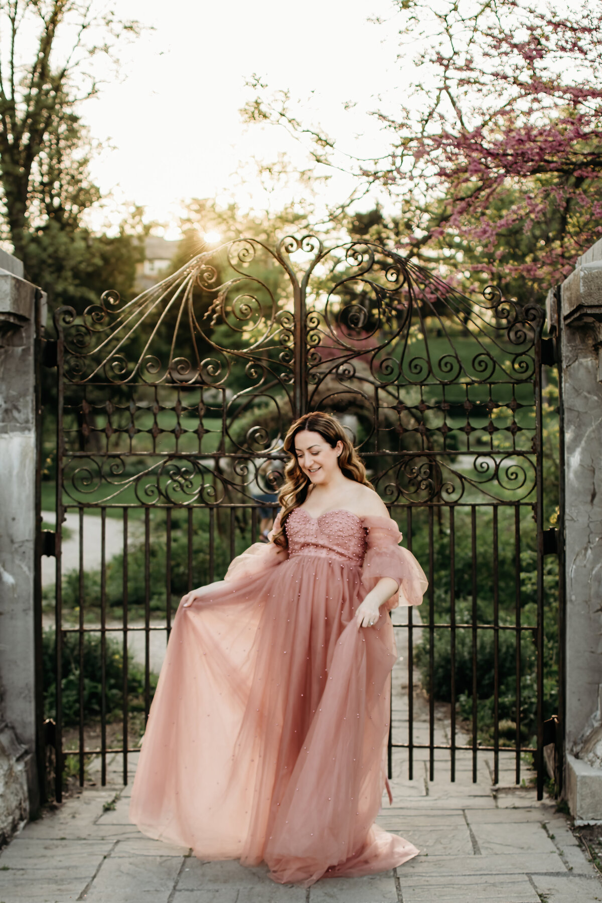 Glowing mom to be in a beautiful maternity gown, Batavia, IL