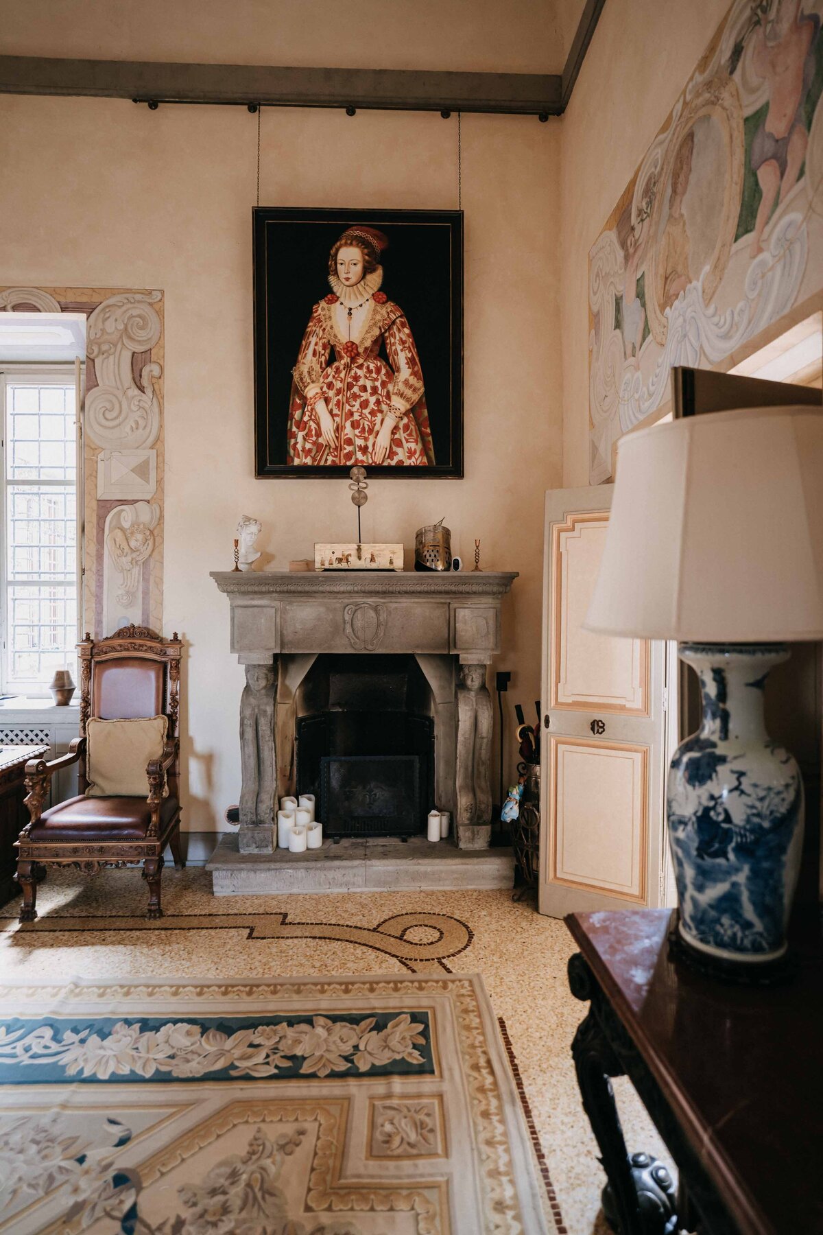 villa mangiacane interior detail fireplace