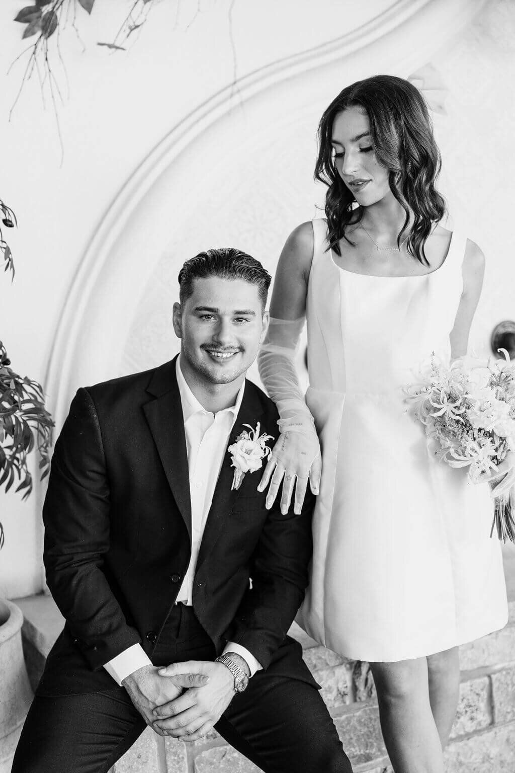 Black and white bride and groom portrait