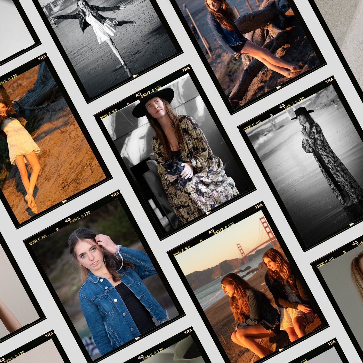 Collage of family photos from a beach shoot at sunset