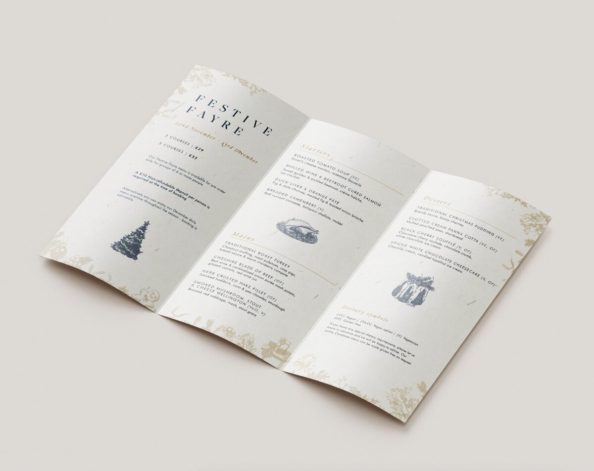 Christmas menu designed by The Little Paper Shop Nantwich