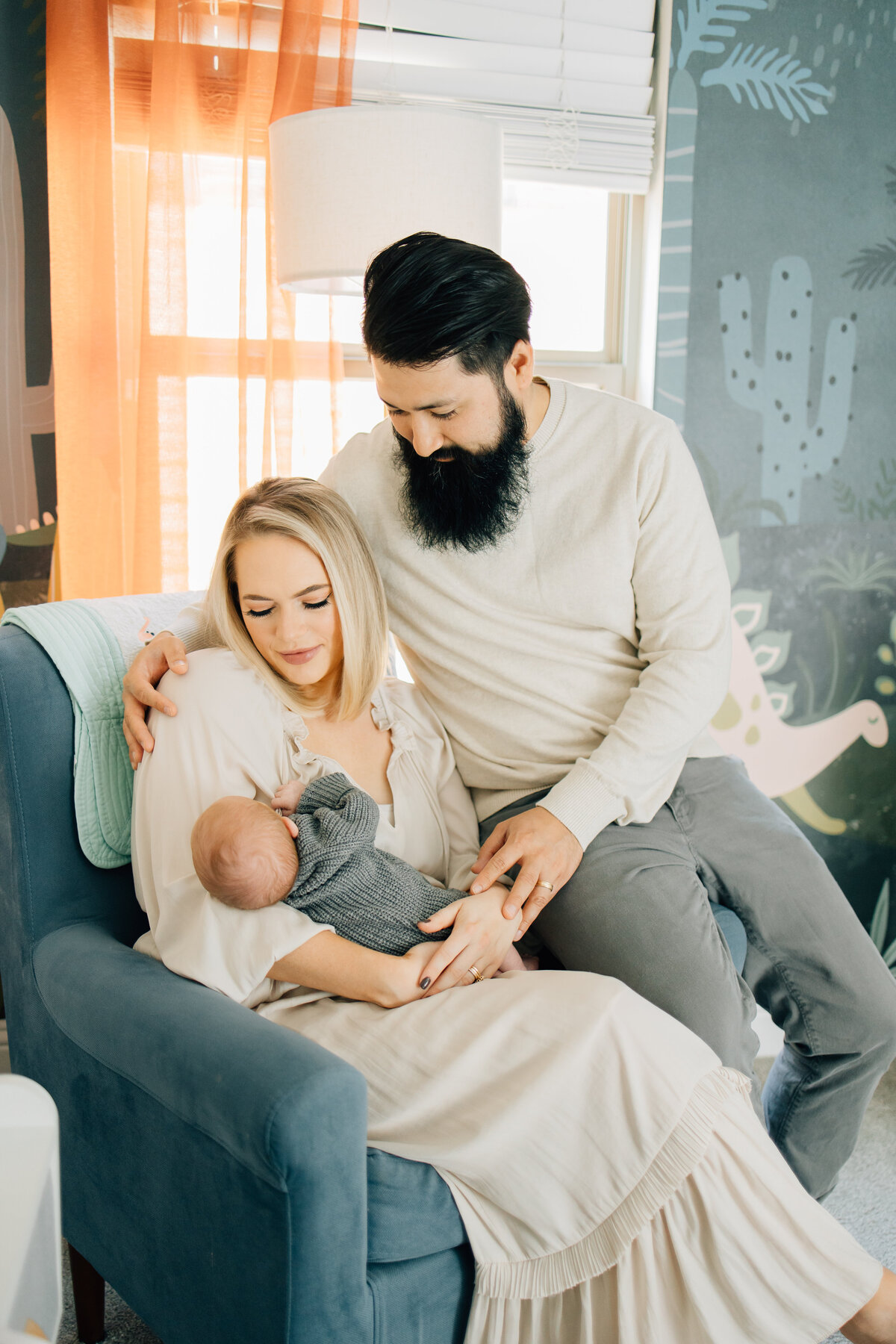 In-home newborn session for baby boy in his dino themed nursery located in North Dallas, TX