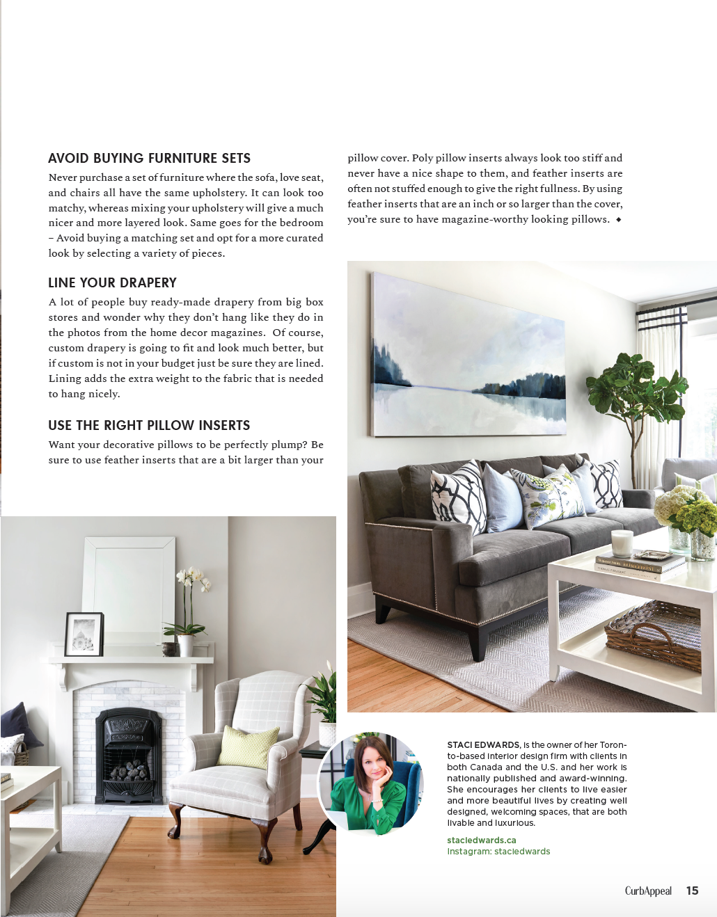 Interior Designer secrets article in Curb Appeal Magazine - Toronto West