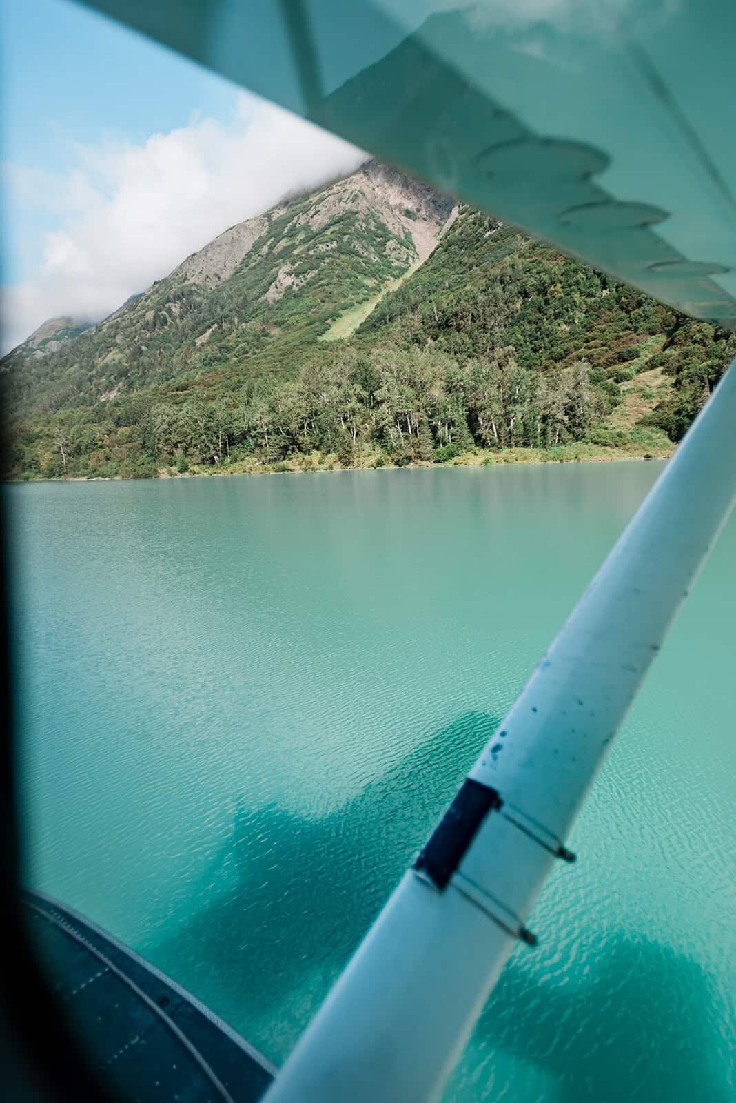 best-alaska-trips-for-couples-floatplane-lake-landing-Soul-and-Sky-Weddings