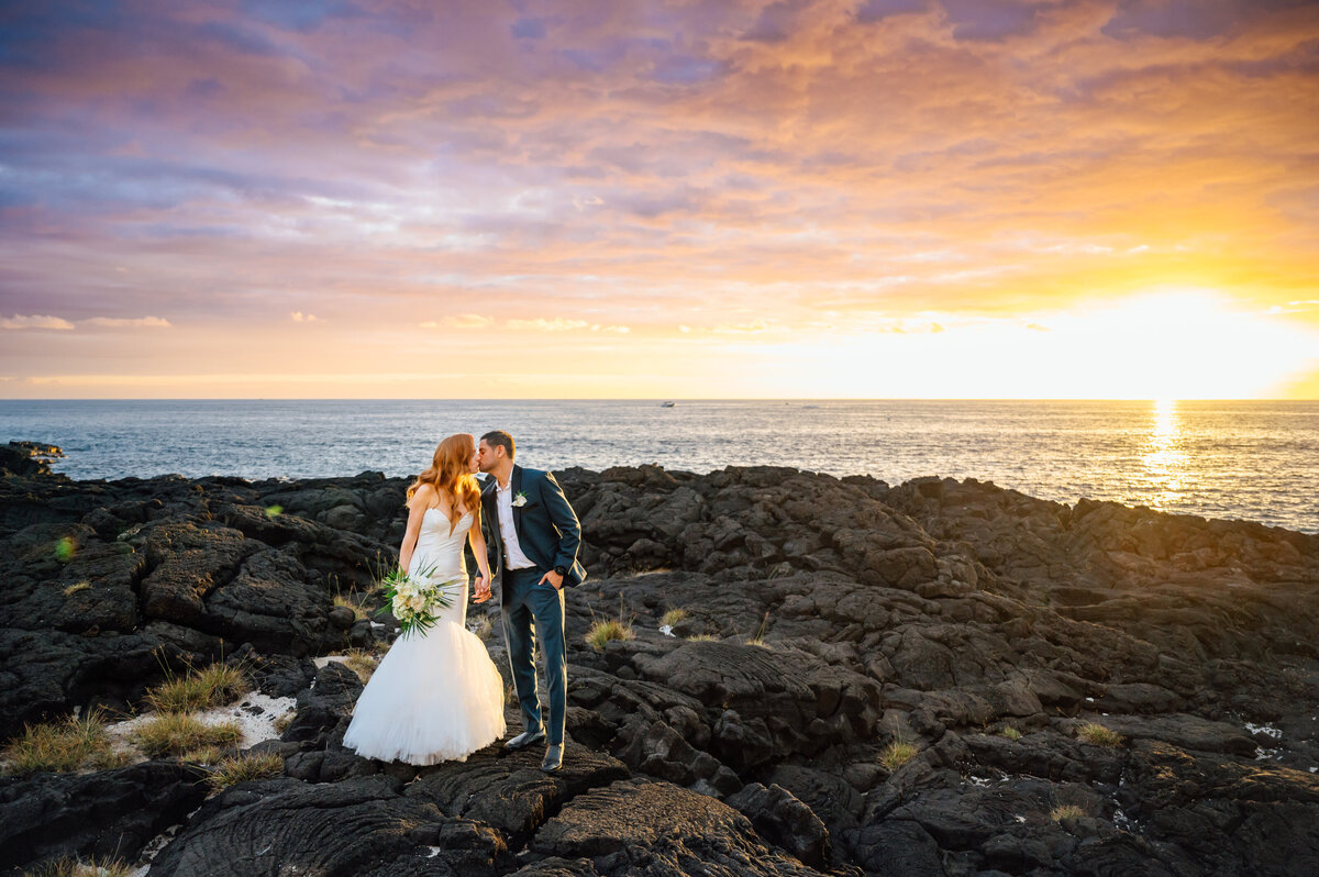Colorful Big Island sunset during a couple's wedding day