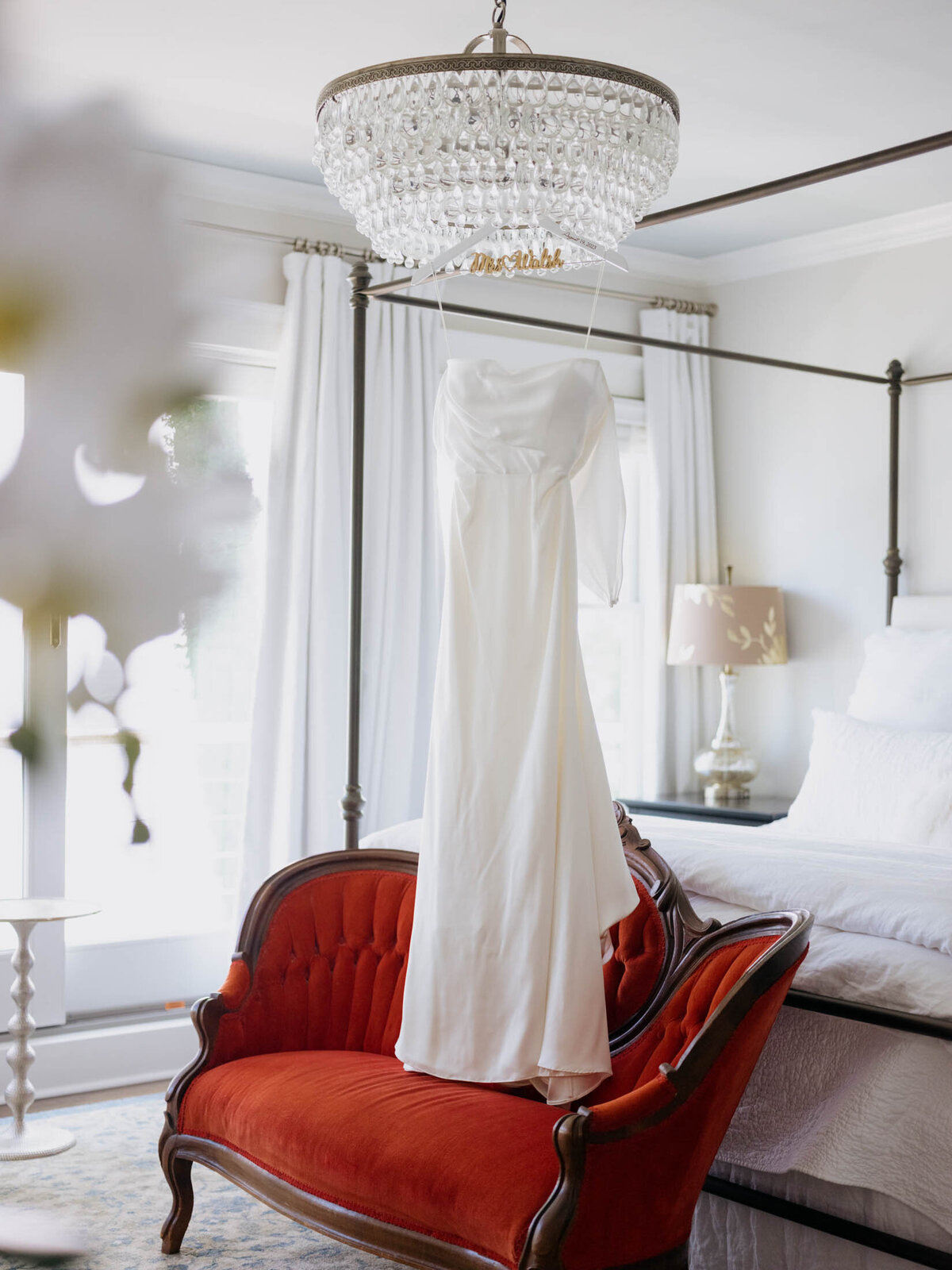 Bride's dress hanging