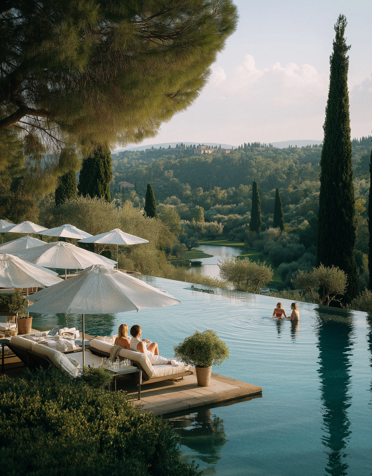 A_group_of_people_lounging_around_an_infinity_pool_with_fd9818c5-7d86-46db-bded-68e23e361302