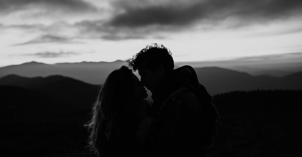 Silhouette of an elopement couple in Asheville
