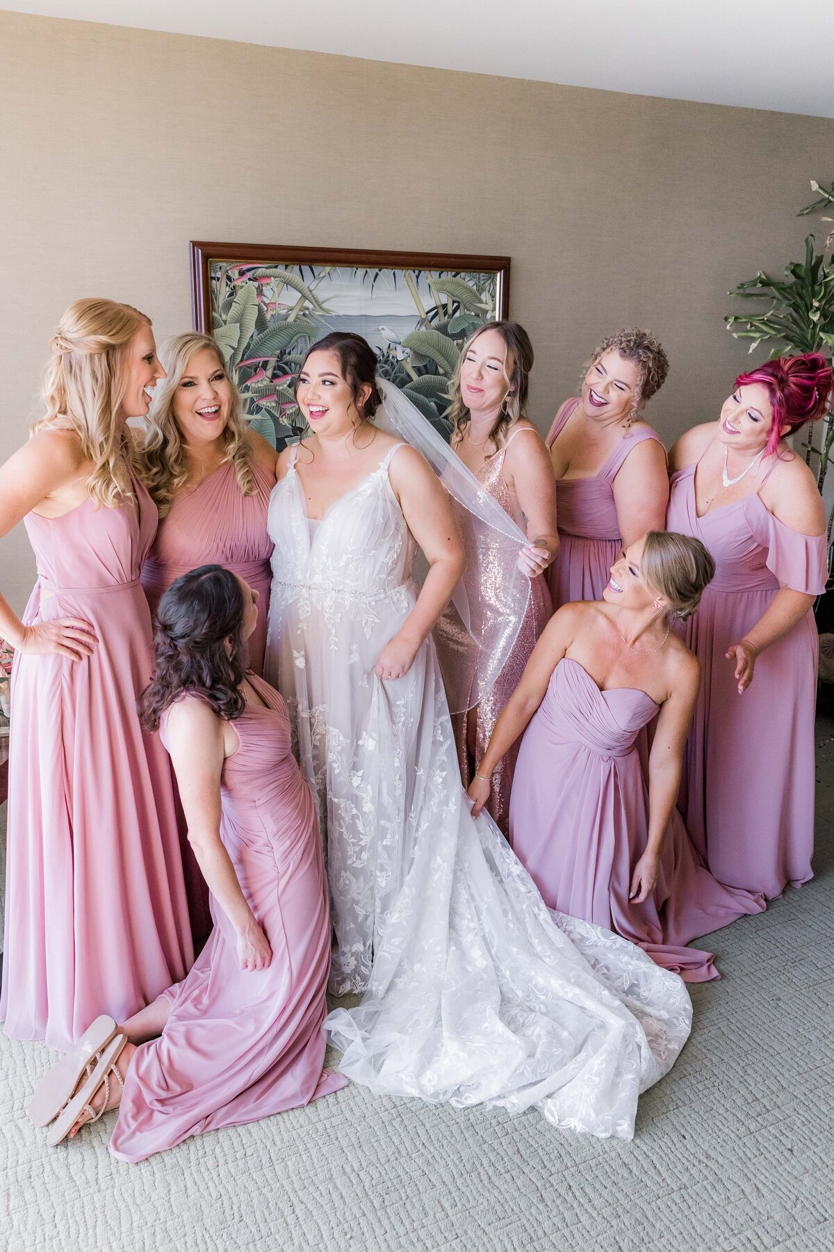 bride-with-bridesmaids-pink-dresses