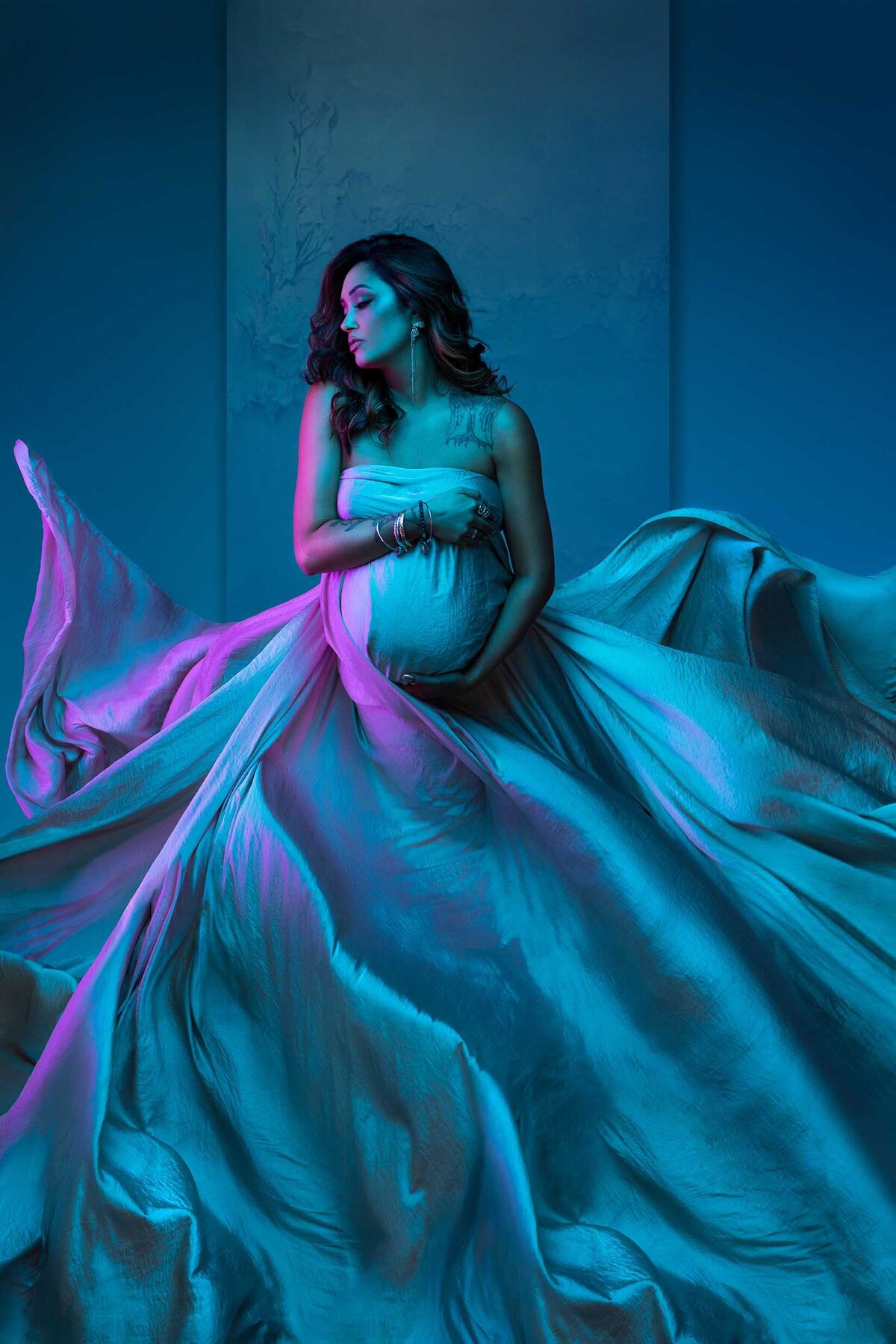Tacoma Maternity Photographer Fine Art Pregnancy Photos Luxury Editorial Color Pop Gels Lana Stewart Studios