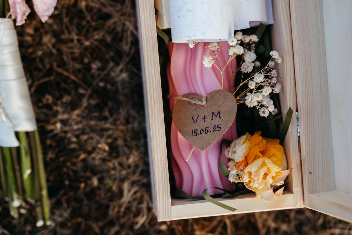 Embroidered wedding keepsake with initials and date detail