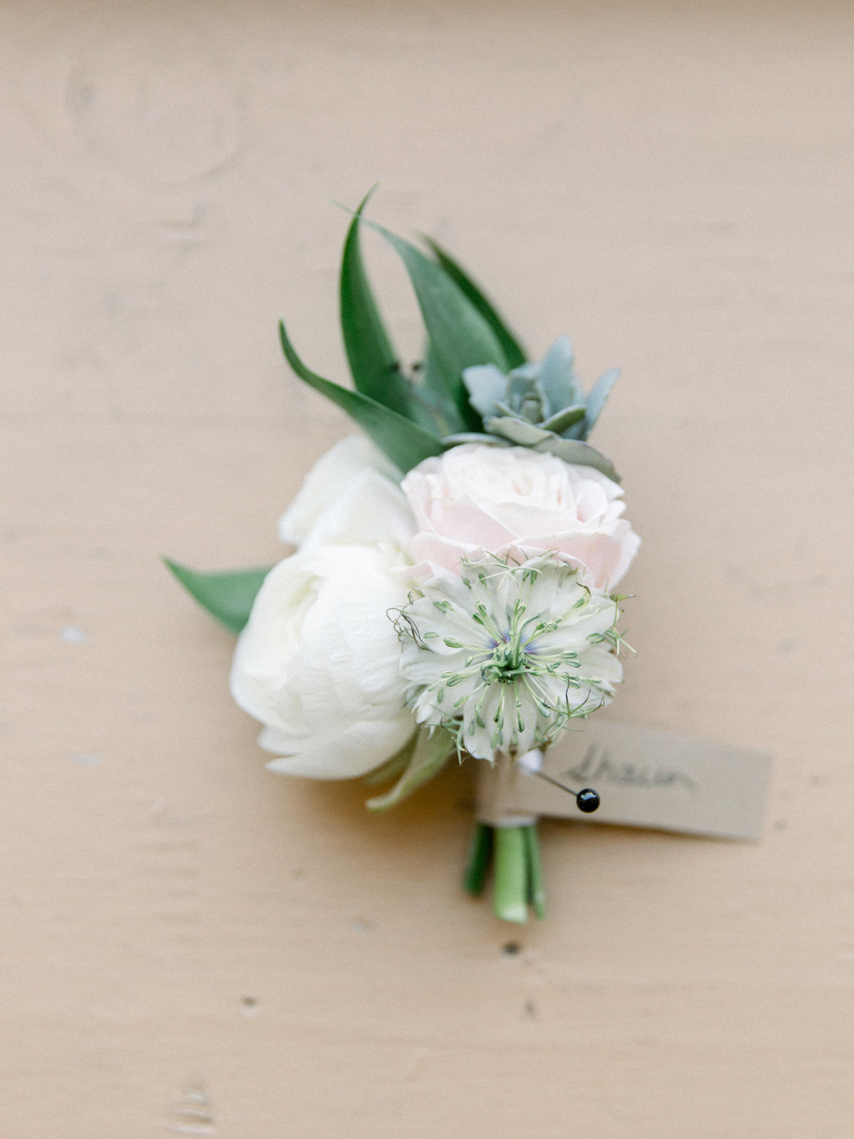 blue pink boutonniere