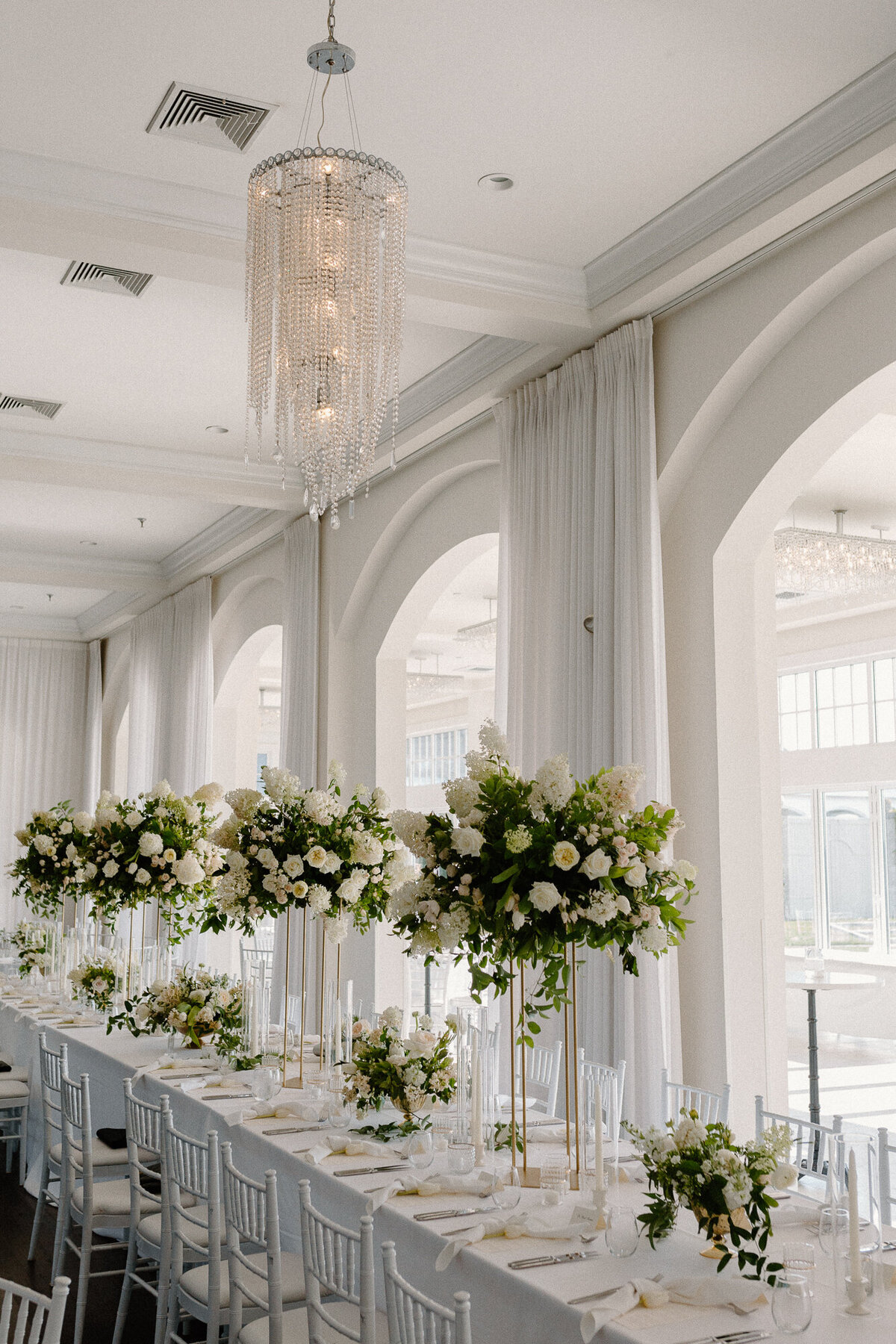 flowers on tables at wedding