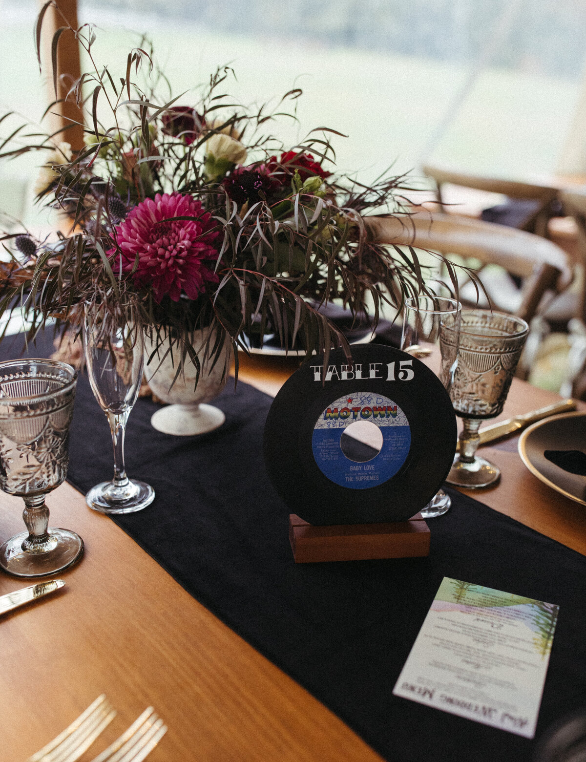 Maine tablescape with table number at wedding reception