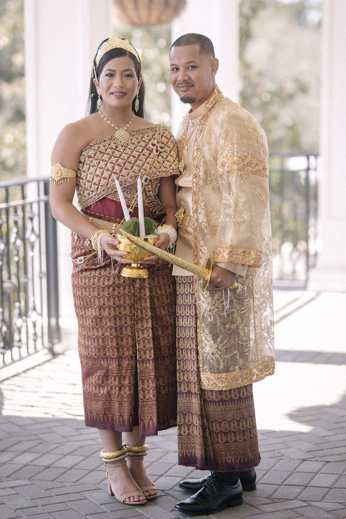 Bride and Groom in Traditional Khmer Wedding Ceremony Outfits | Khmer Wedding Photographer, Phavy Photography