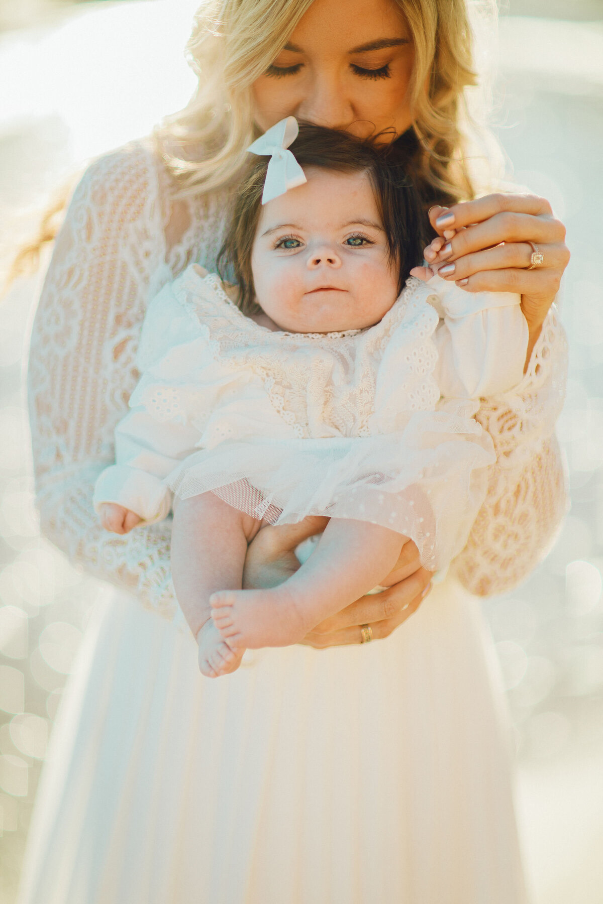 Family Portrait Photo Of Mother And Baby In White Dress Los Angeles