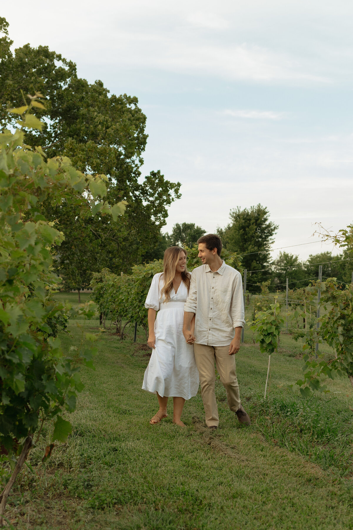 Couple enjoying a cozy picnic with wine and charcuterie at a tropical vineyard

