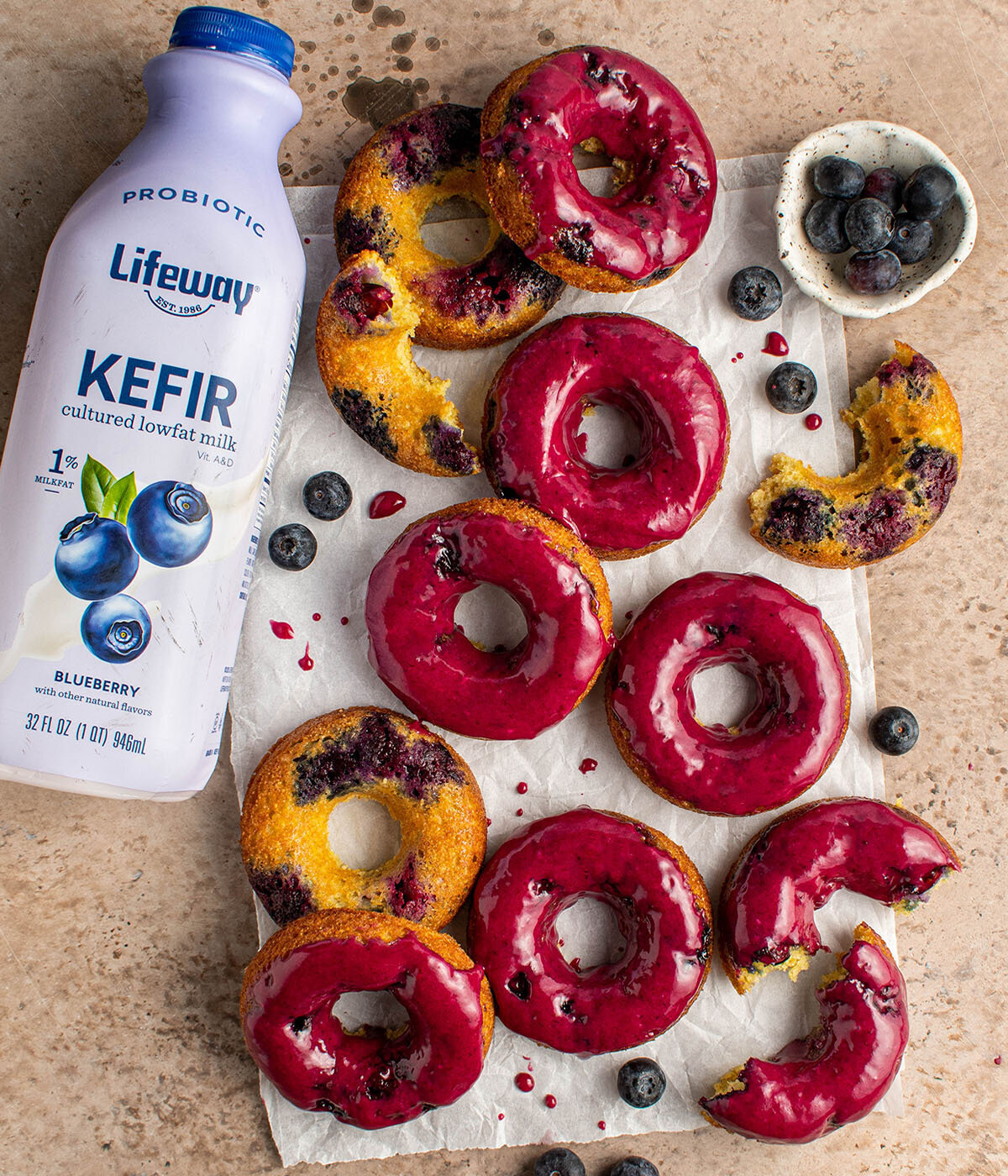 lifeway kefir product shot featuring blueberry donuts