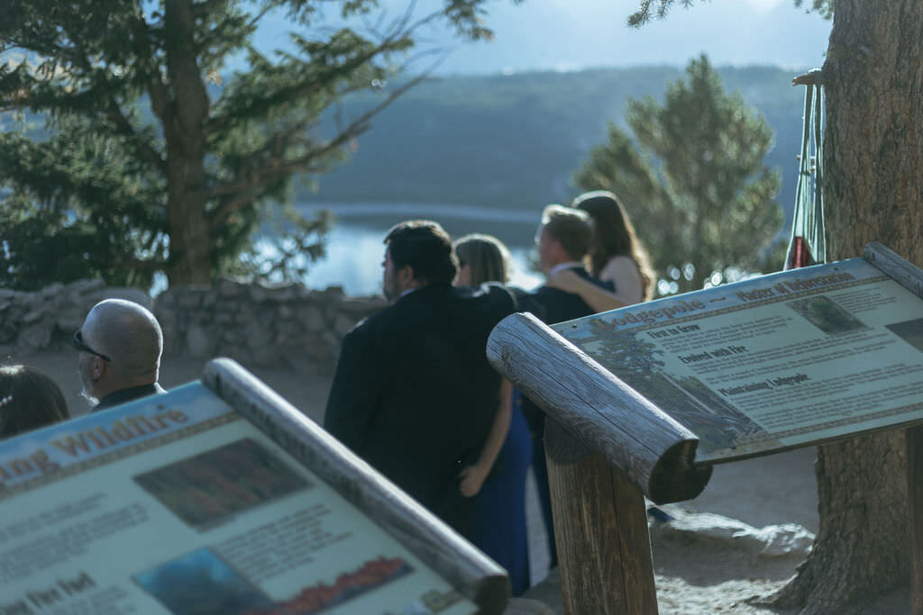 Guests watching a wedding ceremony.