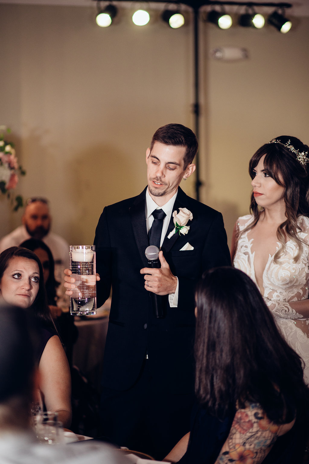 Wedding Photograph Of Groom Holding a Microphone And a Glass Los Angeles