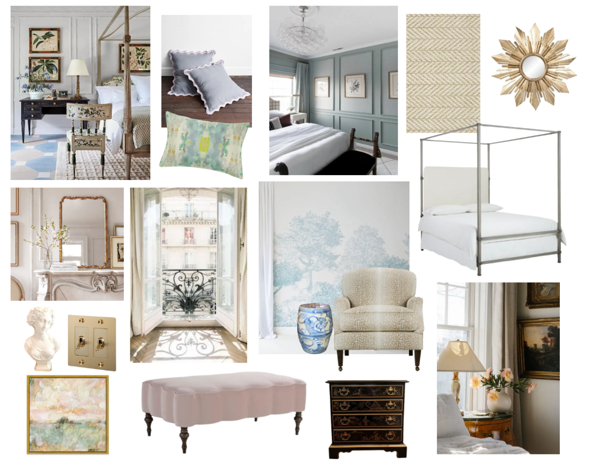 Parisian Blues Bedroom Mood Board by BonBoni Interior Design in St. Louis