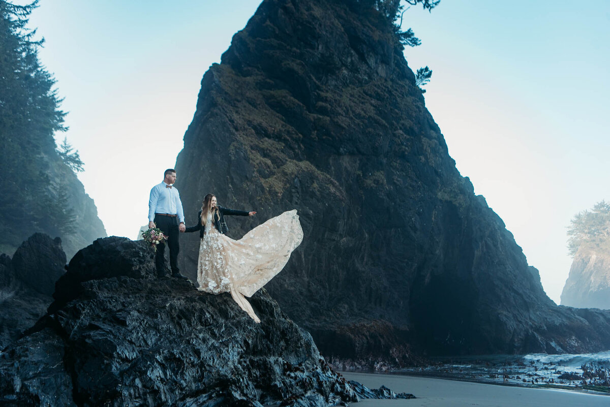 Dress throw on Secret Beach elopement