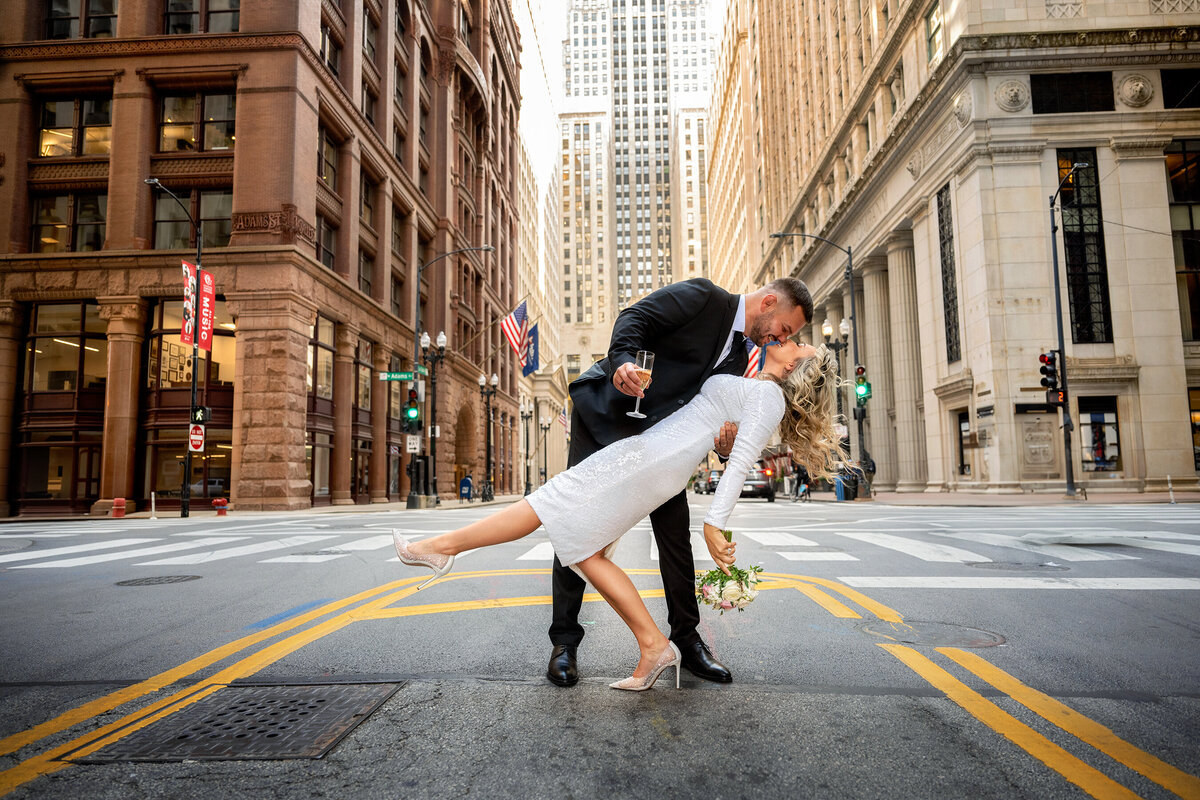 Famous wedding photography location on La Salle street near Chicago board of trade building
