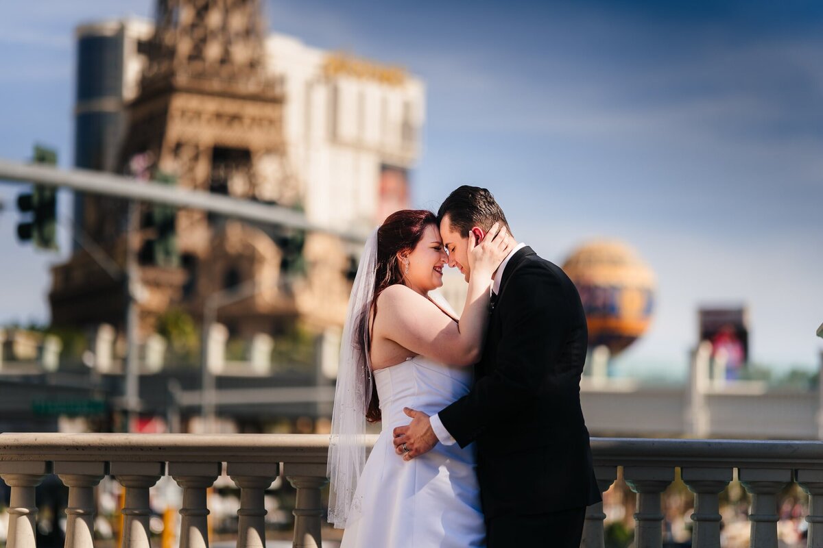 A delightful elopement moment at the Caesars Palace gazebo in Las Vegas, where the couple dances with pure joy and love.