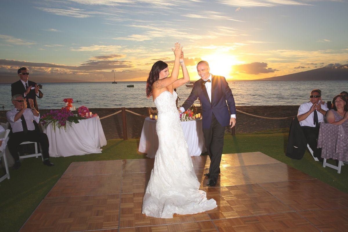 Maui Wedding Photography at The Westin Maui Resort and Spa with bride and groom dancing at sunset