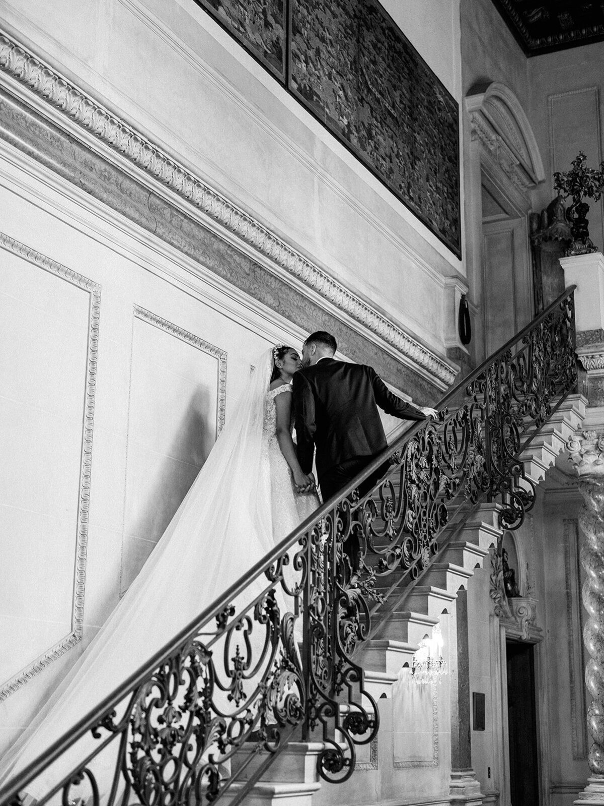 Larz Anderson House  wedding portrait on the staircase