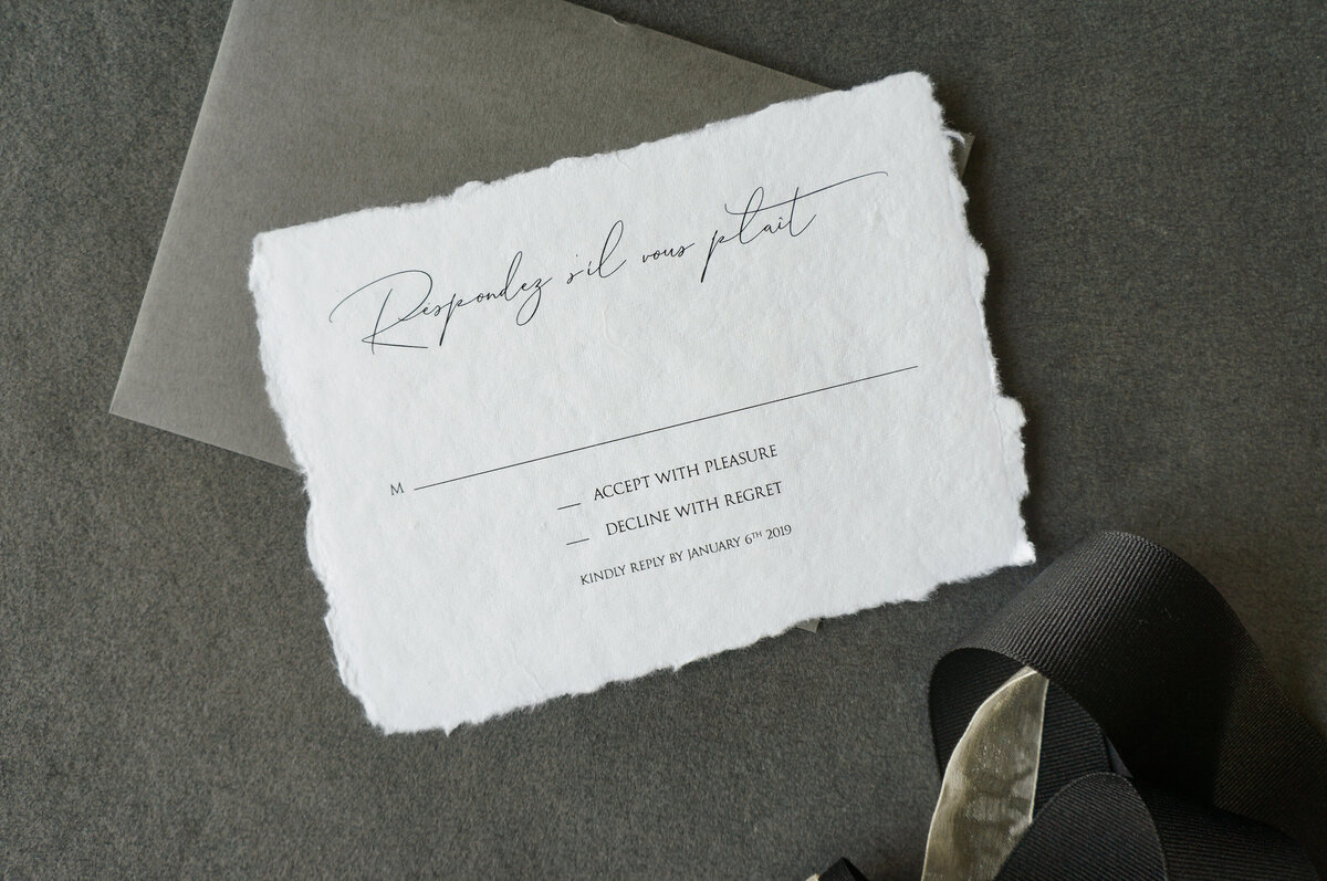 Minimalist elegant RSVP card with script font and handmade cotton paper