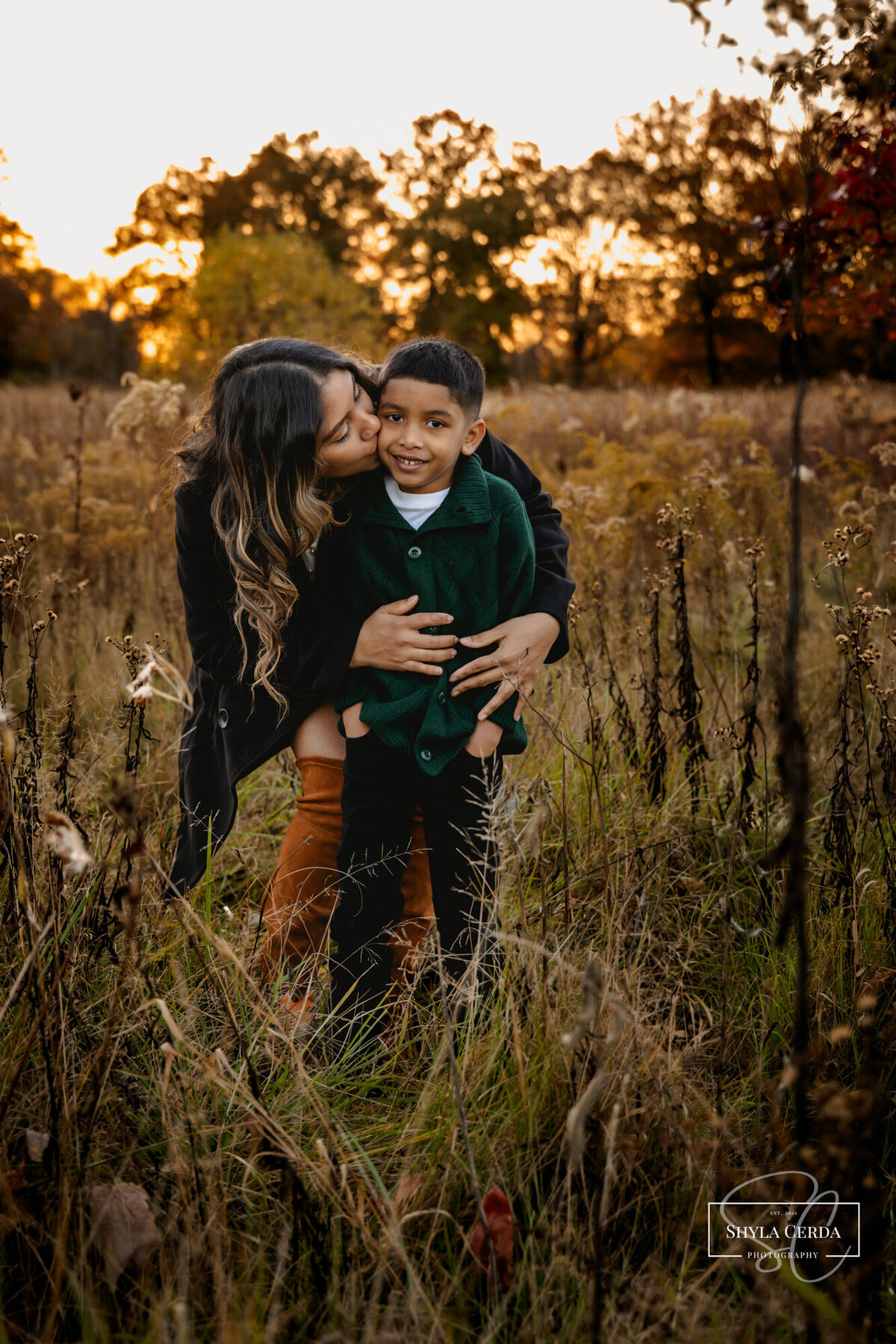 Mom hugging son in Ohio park