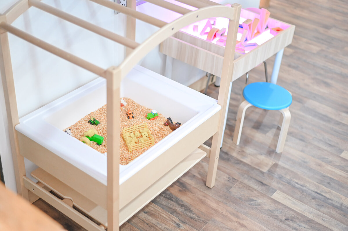 Sensory bin at House of Parker Preschool in Gorham, ME. At House of Parker Preschool, we protect and nurture imagination, giving children time and freedom to explore, invent, and lead their own play.