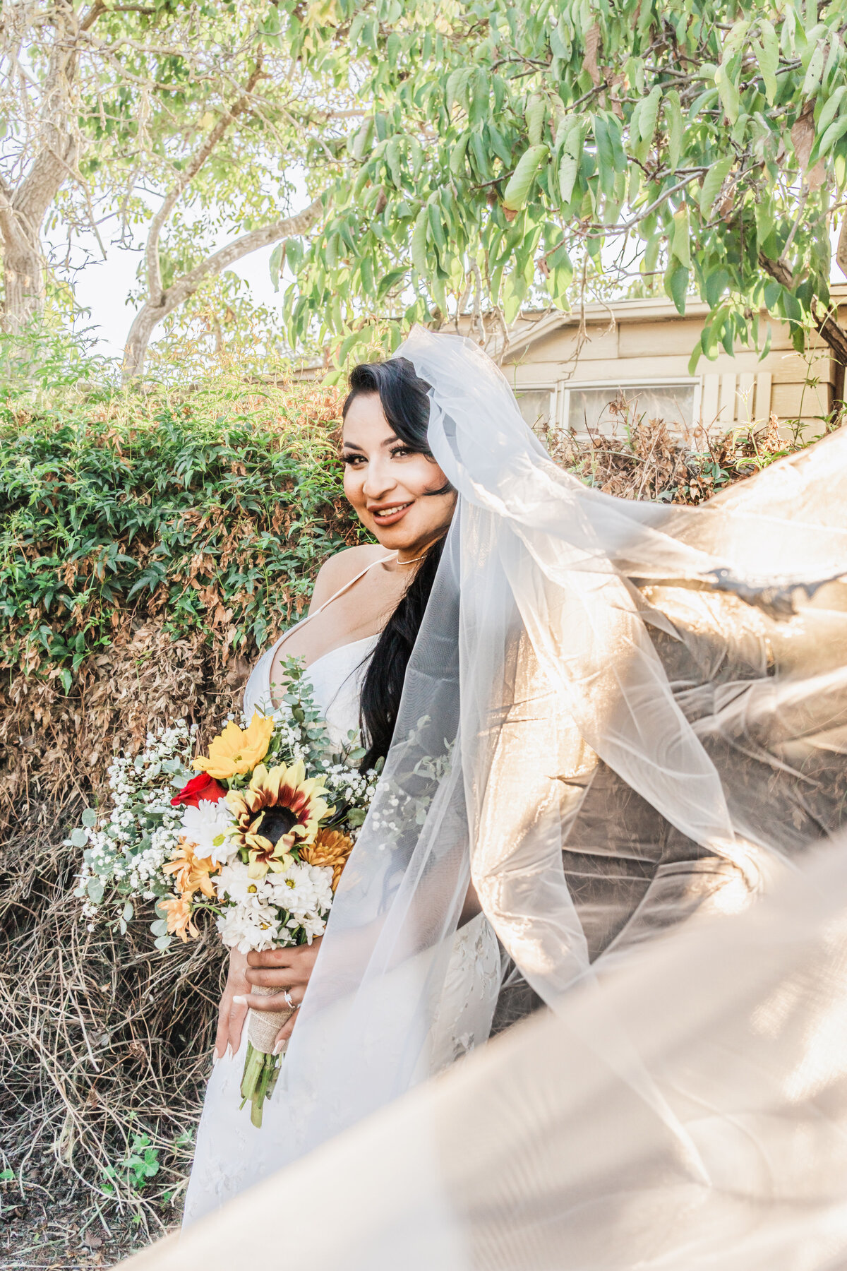 A bridal portrait at the sunset in a private residence in Sonoma, California. Photo by 4Karma Studio