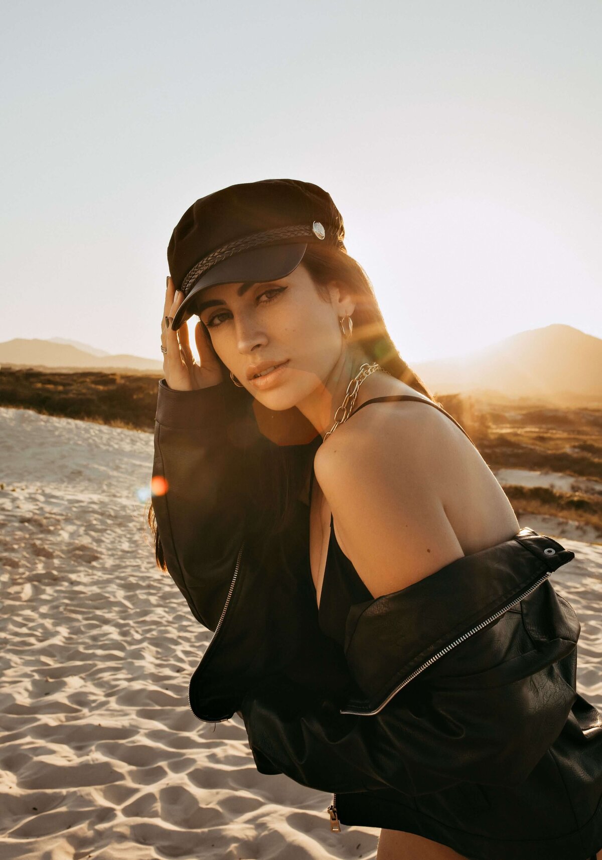 Woman in Bikini and Leather Jacket