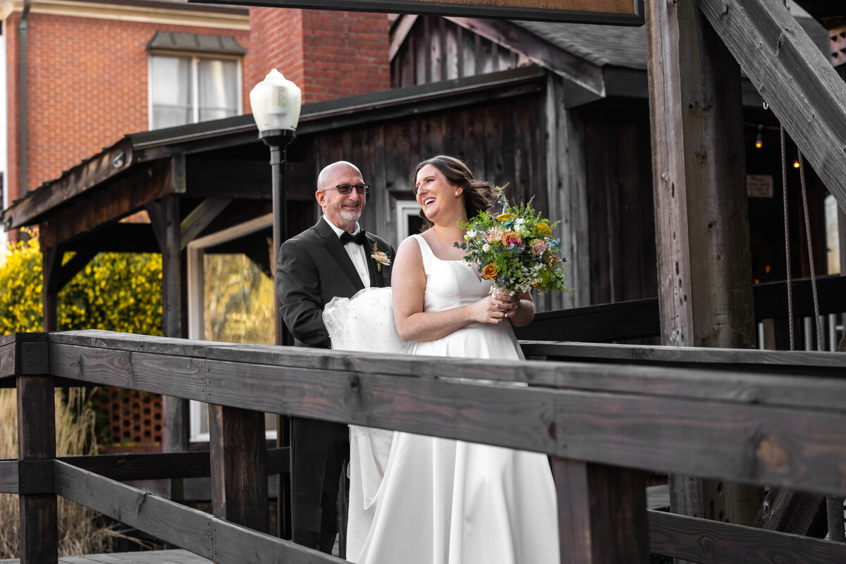 bride and father getting ready to walk down the aisle at The Cotton Gin at Mill Creek in Hiram Georgia by Amanda Richardson Photography