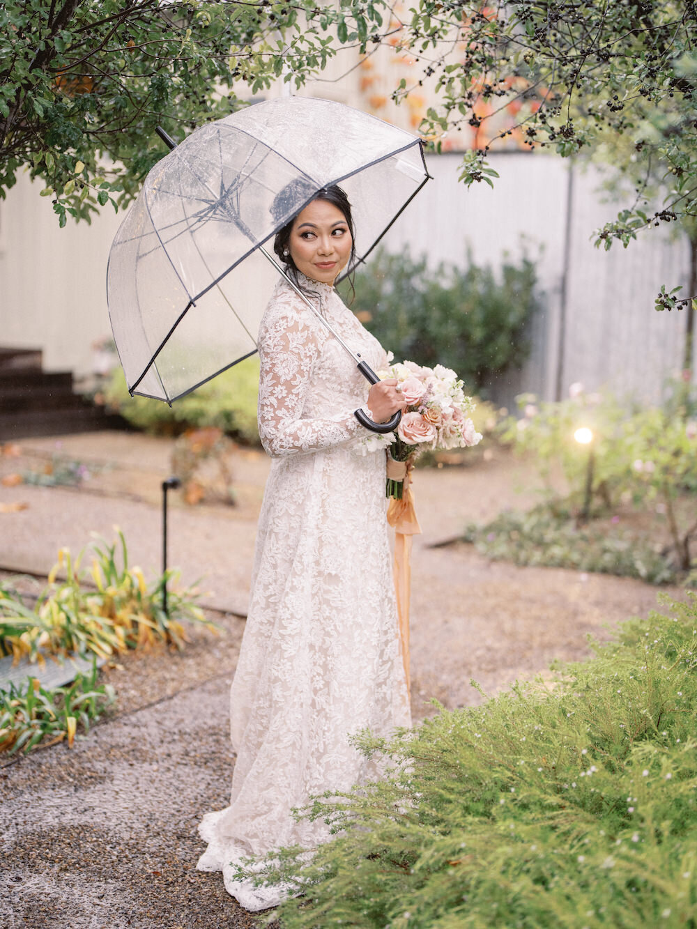 Bride portrait in the rain